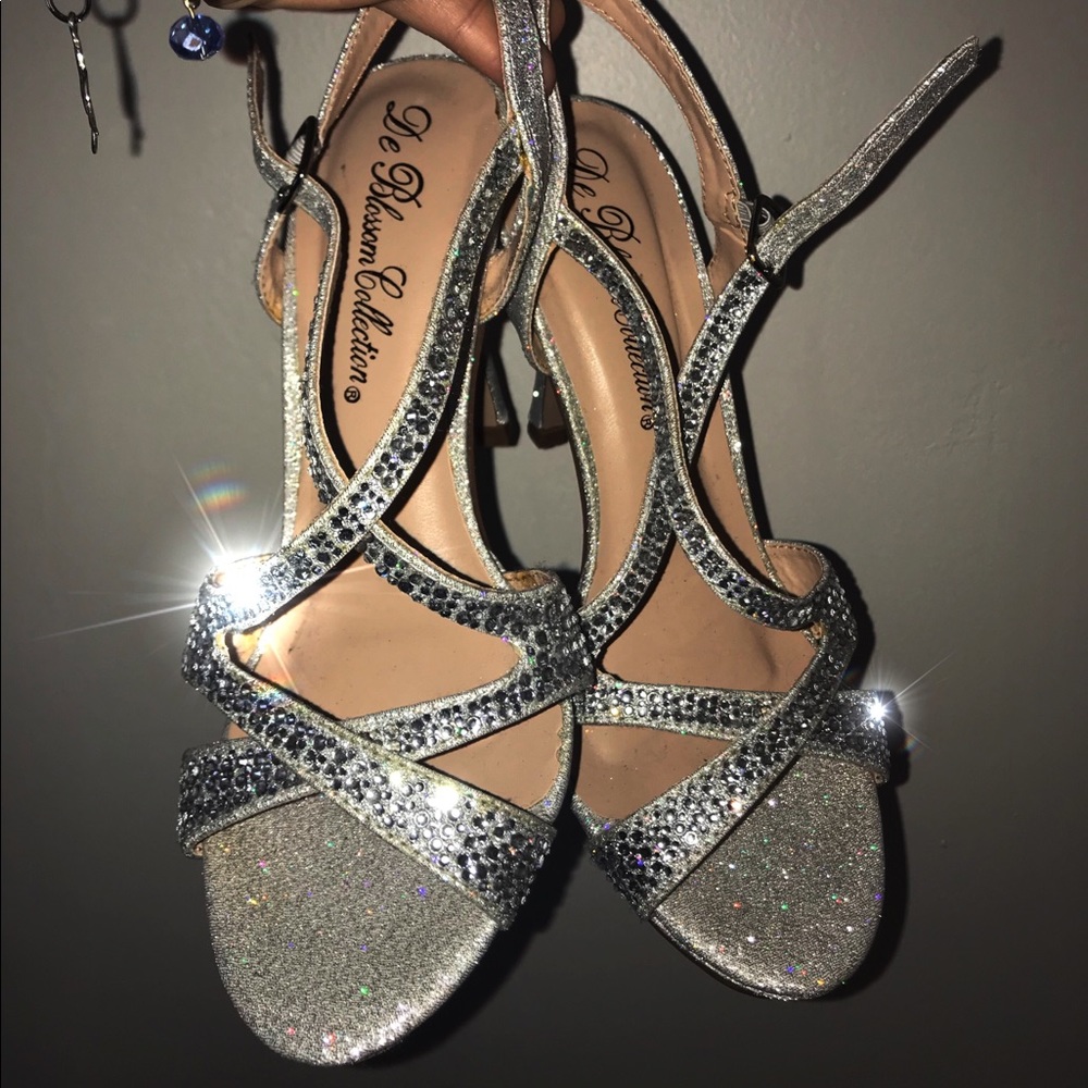 Strappy Silver Crystal Prom Shoes